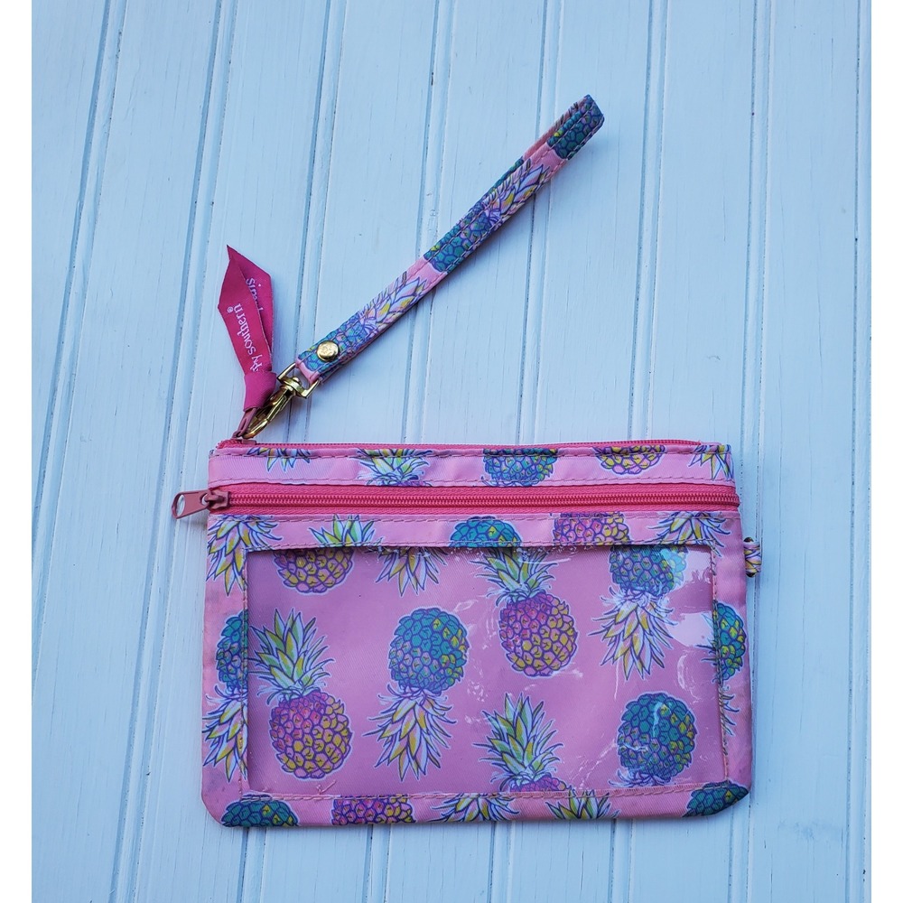 Simply Southern Pink Pineapple Wristlet Pouch ID Window Wallet Travel Bag‎